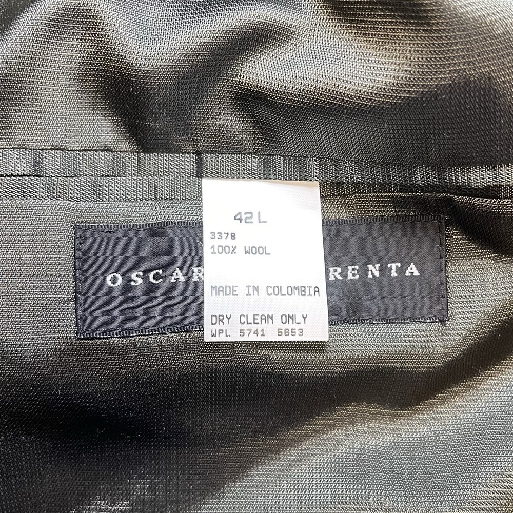 Oscar de la Renta Mens 42L Wool Sport Coat Blazer Grey Houndstooth 3-Button - Picture 5 of 9
